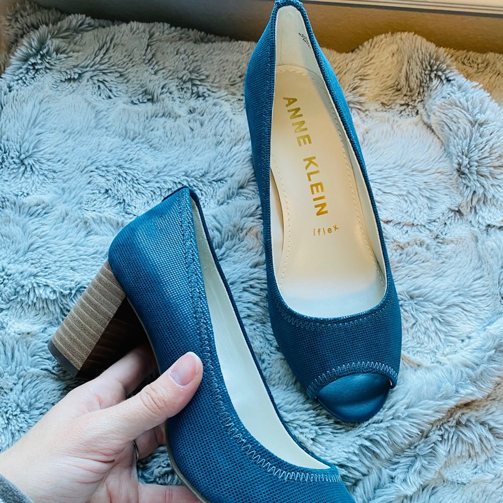 Anne Klein - 7.5 - Blue - Open-Toe Heel/Platforms.